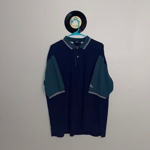 Navy blue, green golf polo